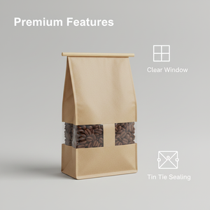 Sealed snack, cereal and nut packaging bags; flat-bottomed kraft paper bags suitable for coffee beans - Product Image 2