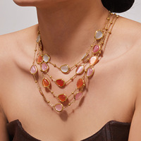 Boucles d'oreilles et collier de mariage en forme de goutte, style classique, luxe léger, électroplaqué, surface taillée, coquillage, pour femme européenne et américaine