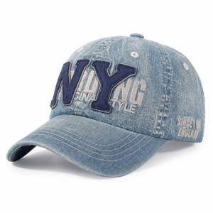 Casquettes et chapeaux originaux d'usine en gros, logo brodé, casquettes de baseball en denim bleu clair - Product Image 1