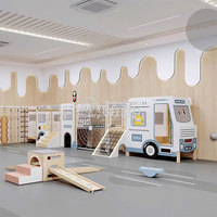 Moetry Nouveau Design Aire de Jeux en Bois en Forme de Bus Scolaire pour Tout-Petits Enfants Équipement d'Escalade pour Garderie