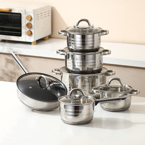 Batterie de cuisine universelle 12 pièces style occidental, comprenant poêle antiadhésive sans revêtement, marmite à soupe et casserole à lait, avec couvercles en verre, compatible tous feux - Product Image 1