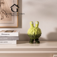 Statuette en résine de monstre vert à deux têtes, fantaisie et mignonne, sculpture de personnage de dessin animé créative, style simplicité moderne, décoration d'intérieur