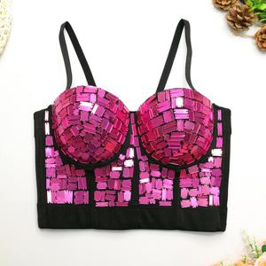 Top bustier <span class=keywords><strong>court</strong></span> en verre à sequins, style corset sexy <span class=keywords><strong>pour</strong></span> la danse et la scène - Product Image 1