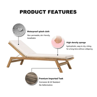 Chaise longue pliante moderne en teck pour l'extérieur avec coussin imperméable, résistant aux UV, écologique, antirouille pour hôtels, villas, cour
