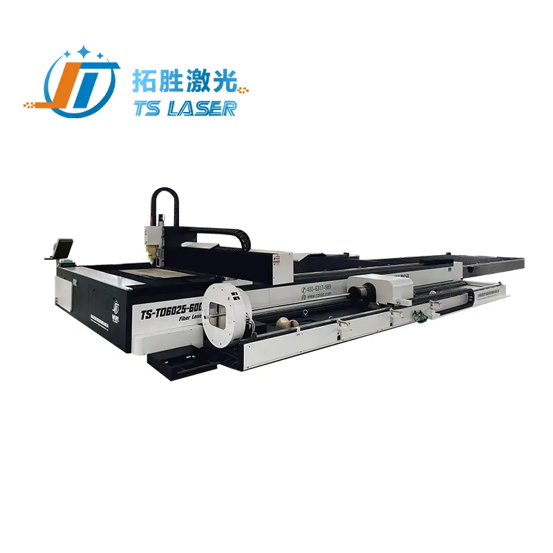 Placa Tuosheng, cortador láser CNC de metal, tubo cuadrado y corte de tubo redondo, máquina de corte láser de fibra de 1500*3000mm con eje giratorio