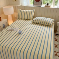 Set Sprei Kasur Ukuran Full, 100% Katun Bersertifikasi OEKO-TEX, Tenun Percale 100TC, Bergaris, Rasa Sejuk, Kantong Dalam, Gaya Eropa