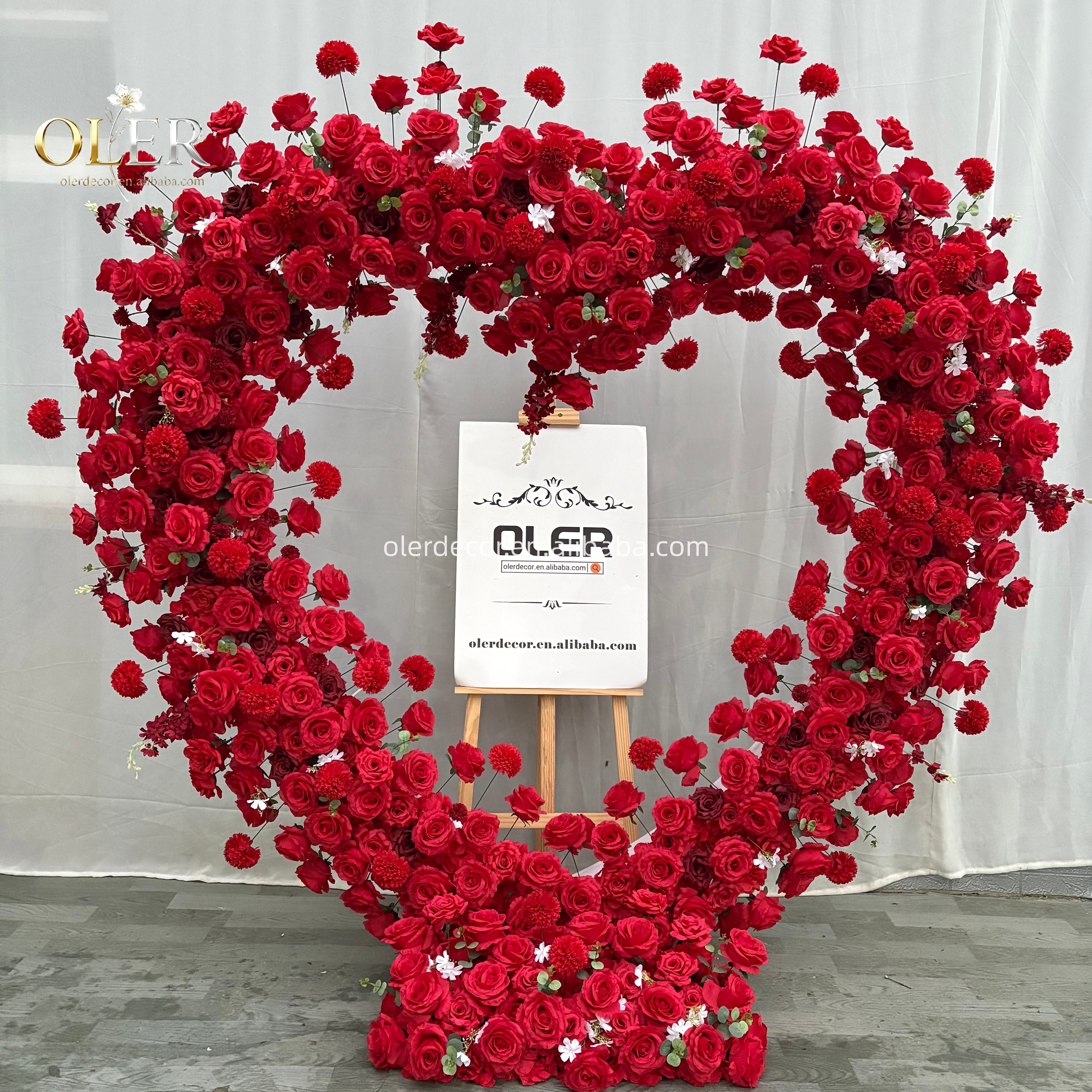 OLER Super Romantic Realistic Handmade Silk Heart-Shape Arch Artificial Flower for Wedding and Mothe