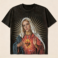 T-shirt personnalisé avec impression DTG, motif Cœur Sacré, style vintage délavé, coupe oversize, streetwear en coton pour la vente en gros