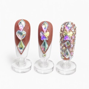 Faux ongles à presser en acrylique faits main, longs, forme cercueil, avec strass, couvrance totale, pour doigts - Product Image 6