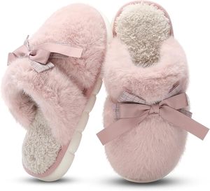 Pantofole da <span class=keywords><strong>donna</strong></span> in peluche con fiocco, calde invernali, in memory foam, morbide in pelliccia sintetica, antiscivolo, per interni, all'ingrosso - Product Image 1