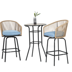 Hot Selling Modern Set of <strong>2</strong> Rattan Swivel <strong>Bar</strong> <strong>Stools</strong> with 360 Rotation for Outdoor Use Made in China - Product Image 1