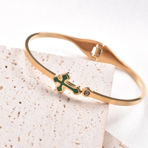 Trendy <b>Cross</b> Bangle <b>Red</b>/Black/Green Enamel Stainless Steel 18K Gold Plated Fashion Women's Jewelry Gift - Product Image 6
