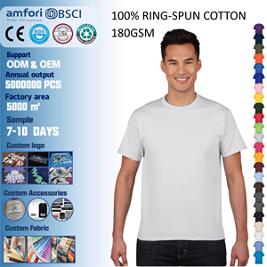 T-shirts unisexe 100 % coton 180 g/m² en fil ring-spun, respirants et doux, col rond, tailles <span class=keywords><strong>US</strong></span>, personnalisables - Product Image 1