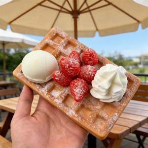 Figura Decorativa de Waffle de Fresa Realista y Ecológica, con Patrón de Corazón, Estilo Belga, Decoración Estética con Crema de Fresas Frescas - Product Image 5