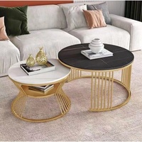 Vente Chaude Table Basse Ronde en Verre, Métal et Marbre, Meuble de Salon pour le Séjour