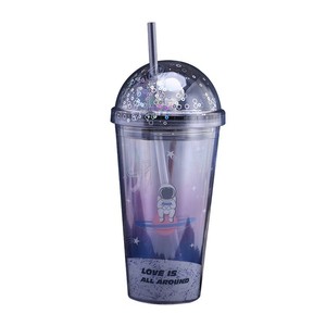 Zhen Ai Plastic Straw Cup Starry Sky Astronaut Design Double Layer Bpa Free For Summer Iced Drinks Travel Gift - Product Image 5