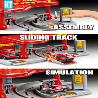 Ensemble de jeu multifonctionnel 3-en-1 HTL : Station-service, parking et voitures miniatures en métal moulé sous pression – Pour les 5 ans et plus, unisexe