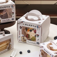 Boîte d'emballage pour gâteau d'anniversaire pour la Journée des Enfants, motifs ours, 3, 4 et 6 pouces, transparente, épaissie, triangulaire, de qualité supérieure, avec poignée, motif dessin animé