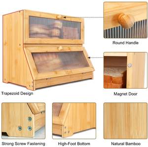 กล่องขนมปังขนาดใหญ่สองชั้นสำหรับเคาน์เตอร์ห้องครัว,ที่เก็บขนมปังไม้พร้อมหน้าต่าง,ภาชนะขนมปังไม้ไผ่ธรรมชาติเก็บขนมปัง - Product Image 3