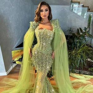 <span class=keywords><strong>ชุด</strong></span>ราตรีทรงเมอร์เมดสีเขียวมะนาวประดับเลื่อมคริสตัลและลูกปัด พร้อมผ้าคลุมไหล่ รุ่น Jancember SZ443-1 - Product Image 4