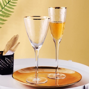 Verre à flûte à champagne de luxe 9oz cristal clair <span class=keywords><strong>tulipe</strong></span> grillage verres à champagne à bord doré - Product Image 5