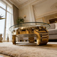 Table basse de style montre créative personnalisée, cadre en fibre de verre, mobilier d'intérieur de luxe doré, grand bureau rond pour canapé
