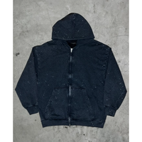Sweat à capuche zippé personnalisé pour homme, de haute qualité, coupe oversize, en coton épais, avec strass, en molleton bouclette