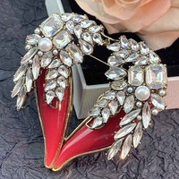 Ailes de luxe coeur broches pour femmes strass émail beauté grand amour broche broches cadeaux