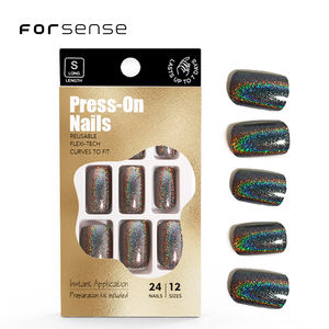 Vente en gros, <span class=keywords><strong>faux</strong></span> ongles carrés de longueur moyenne à coller, effet aurora fabriqué à la machine, couleur arc-en-ciel, design, <span class=keywords><strong>faux</strong></span> ongles noirs - Product Image 4