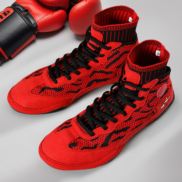 Coexistence Quality Men's Black Boxing Shoes Red Wrestling Boots Blue Gym Shoes Mesh Upper Rubber Outsole