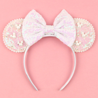 Serre-tête en tissu style européen-américain avec oreilles de souris, nœud à paillettes et perles, pour filles, accessoires de cheveux pour fêtes, vente en gros 2025