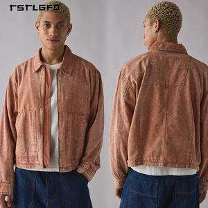 Chaqueta Utilitaria Vintage Lavada Color Naranja Óxido con Cremallera Completa, Cuello Alto y Dos Bolsillos de Parche, Corte Corto - Product Image 4