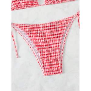 Ensemble de bikini personnalisé pour femme à carreaux gingham, maillot de bain deux pièces à nouer, dos nu, triangle, avec liens latéraux, en élasthanne extensible et polyester - Product Image 2