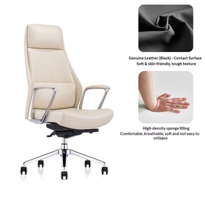 Silla <span class=keywords><strong>de</strong></span> Oficina Ergonómica <span class=keywords><strong>de</strong></span> Cuero para el Hogar, Silla Giratoria <span class=keywords><strong>de</strong></span> Aluminio con Respaldo Medio y Reposabrazos Ajustables - Product Image 2