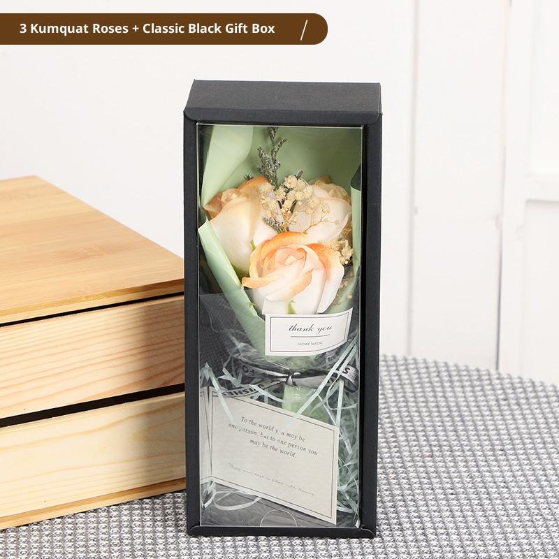 กุหลาบ3 Kumquat + กล่องของขวัญสีดำคลาสสิก