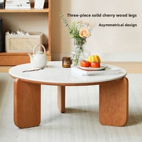 Ensemble de table basse moderne en bois massif de chêne nordique et en verre pour la maison ou le petit appartement