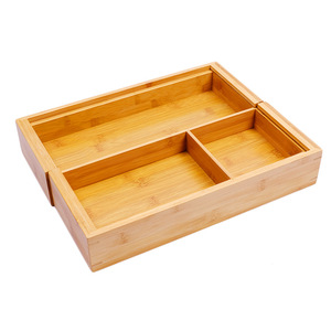 Bamboo telescopic <b>tray</b> drawer tableware stretchable storage box <b>small</b> items desktop manufacturer custom storage telescopic - Product Image 1