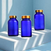 Vente en gros 75ml 100ml 120ml 150ml 200ml 250ml 300ml 400ml 500ml Capsule pharmaceutique bouteille bleue en verre