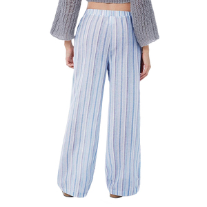 Pantaloni lunghi a righe <span class=keywords><strong>blu</strong></span> casual con Logo personalizzato pantaloni lunghi da donna di <span class=keywords><strong>lino</strong></span> taglie forti pantaloni di <span class=keywords><strong>lino</strong></span> da donna - Product Image 2