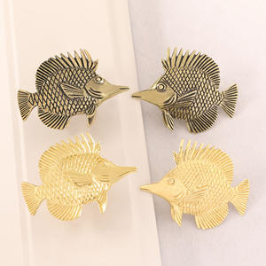 黄铜鱼门把手衣柜橱柜金属把手实心铜工艺品 - Product Image 1