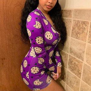 بيجامة رومبر للبالغين بطباعة شاملة، بدلة ضيقة بأكمام قصيرة، ملابس نوم مثيرة - Product Image 4