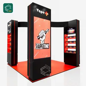 Factory Made Wall Cabinet Shelf Display Tempered Glass Kiosk Wooden Display For Cigar Smoke Shop Showcase