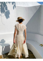 Robe midi à imprimé floral rétro vintage personnalisée, robe longue brodée à la française, vêtements pour femmes, robe à col en V, taille mi-haute pour femmes