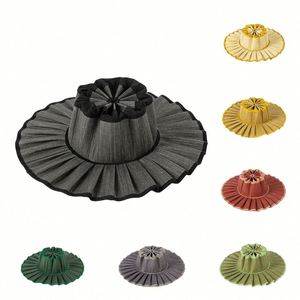 New Arrival Fashion Casual Foldable Pleated <b>Paper</b> Straw Hat <b>Spring</b> Summer Waterproof Outdoor Beach Sunshade Straw Boater Hat - Product Image 1