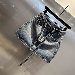 Viviblook Z0123SK Nouvelle jupe courte trapèze taille haute pour femme, grande taille, style rétro, en jean dégradé avec strass - Product Image 4