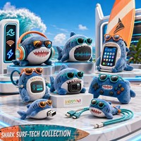 Ensemble d'accessoires en peluche Shark Surf-Tech personnalisé, jouet mascotte en peluche douce avec écouteurs, manette de jeu et câble USB