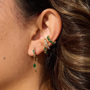 Pendientes de Acero Inoxidable, Resistentes al Deslustre, Impermeables, con Zirconia Verde en Forma de Lágrima y Borla, Baño de Oro de 18K - Product Image 6
