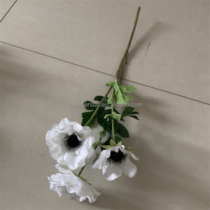 Anémona de seda de alta calidad, flores artificiales de 3 cabezas, flores artificiales de anémona para boda, flores artificiales blancas, venta al por mayor - Product Image 5