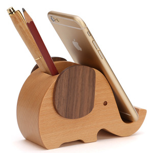 Support de téléphone en bois en forme d'éléphant, porte-stylo, organisateur de bureau multifonctionnel, fournitures de bureau créatives pour téléphone et stylos - Product Image 2