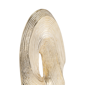 Scultura ovale in metallo con design testurizzato su base in legno per decorazioni per la casa, soggiorno, ufficio, alluminio - Product Image 5